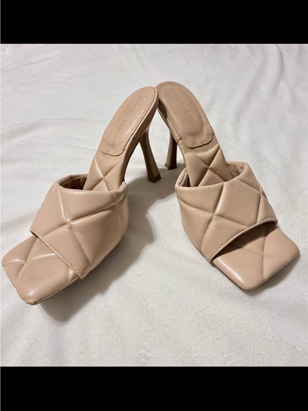 Wild Diva Quilted Beige High Heel Slide Sandals